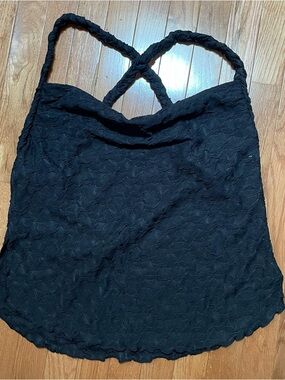 Free People Black Textured Crinkle Tank Top with Braided Straps